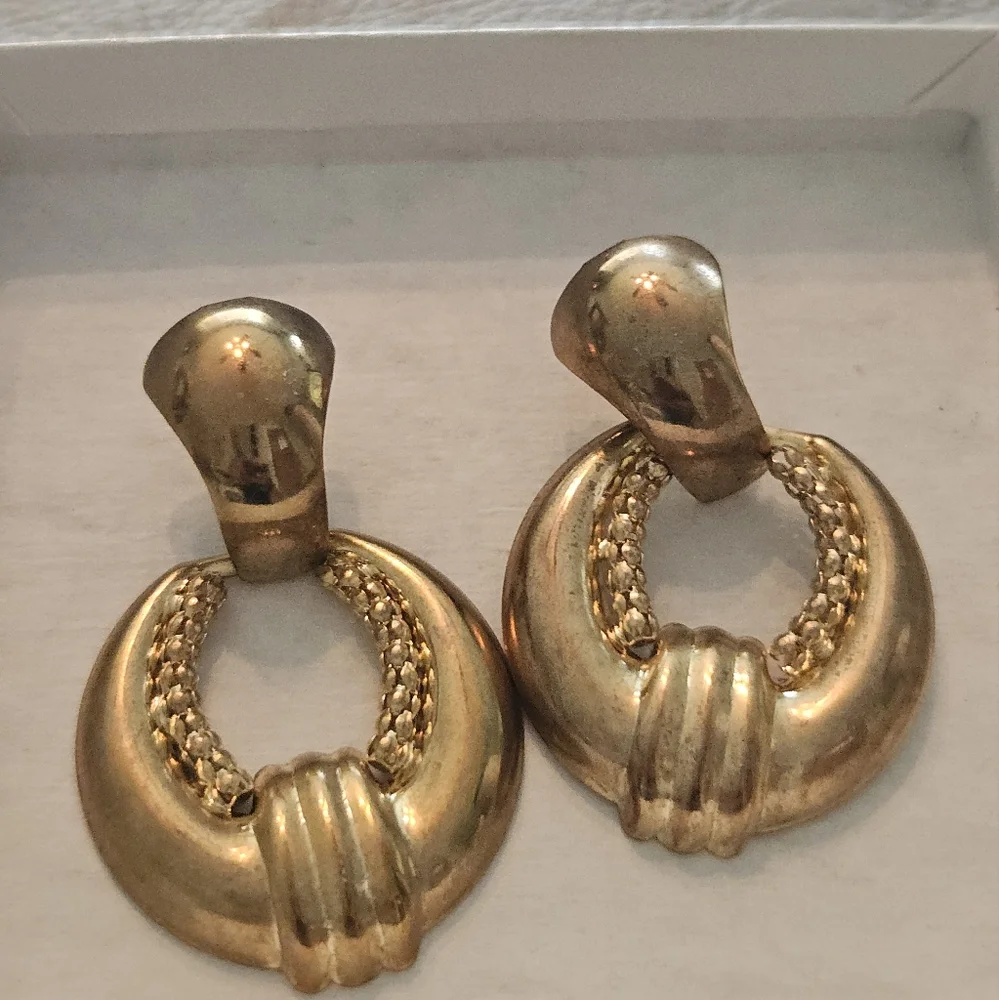 Gold Tone Statement Earrings - Picture 3 of 3